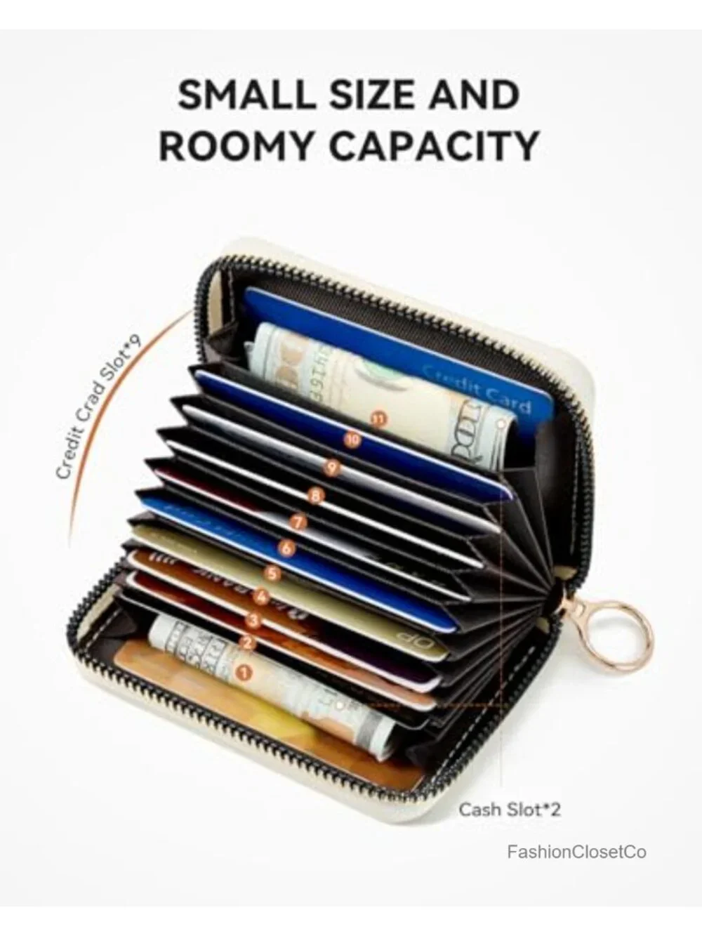 RFID Accordion Zipper Card Wallet Faux Leather Slim Compact